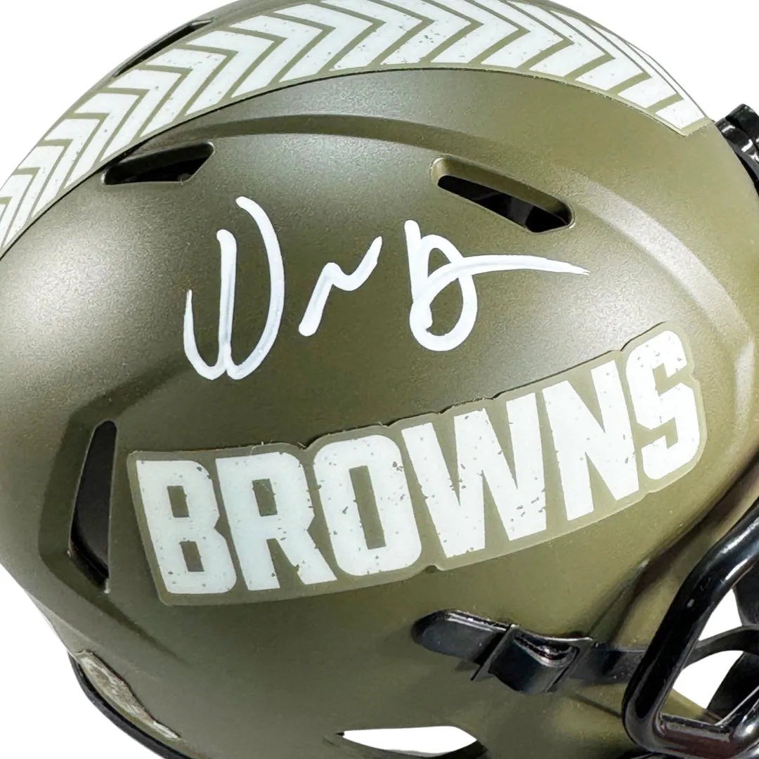 David Njoku Signed Cleveland Browns Salute to Service Mini Football Helmet (Beckett)