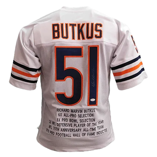 Dick Butkus Autographed pro style Football Jersey White STAT (JSA)