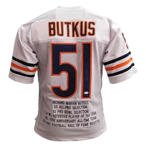 Dick Butkus Autographed pro style Football Jersey White STAT (JSA)