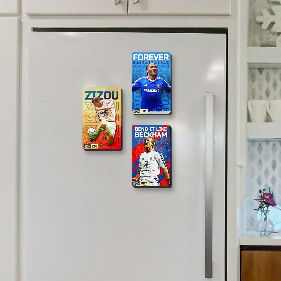 Didier Drogba, Zidane, David Beckham Football Design Fridge Magnets, 4mm Thick, Glossy Finish, Set of 3, Gift for Sports Fans (Combo of 3)