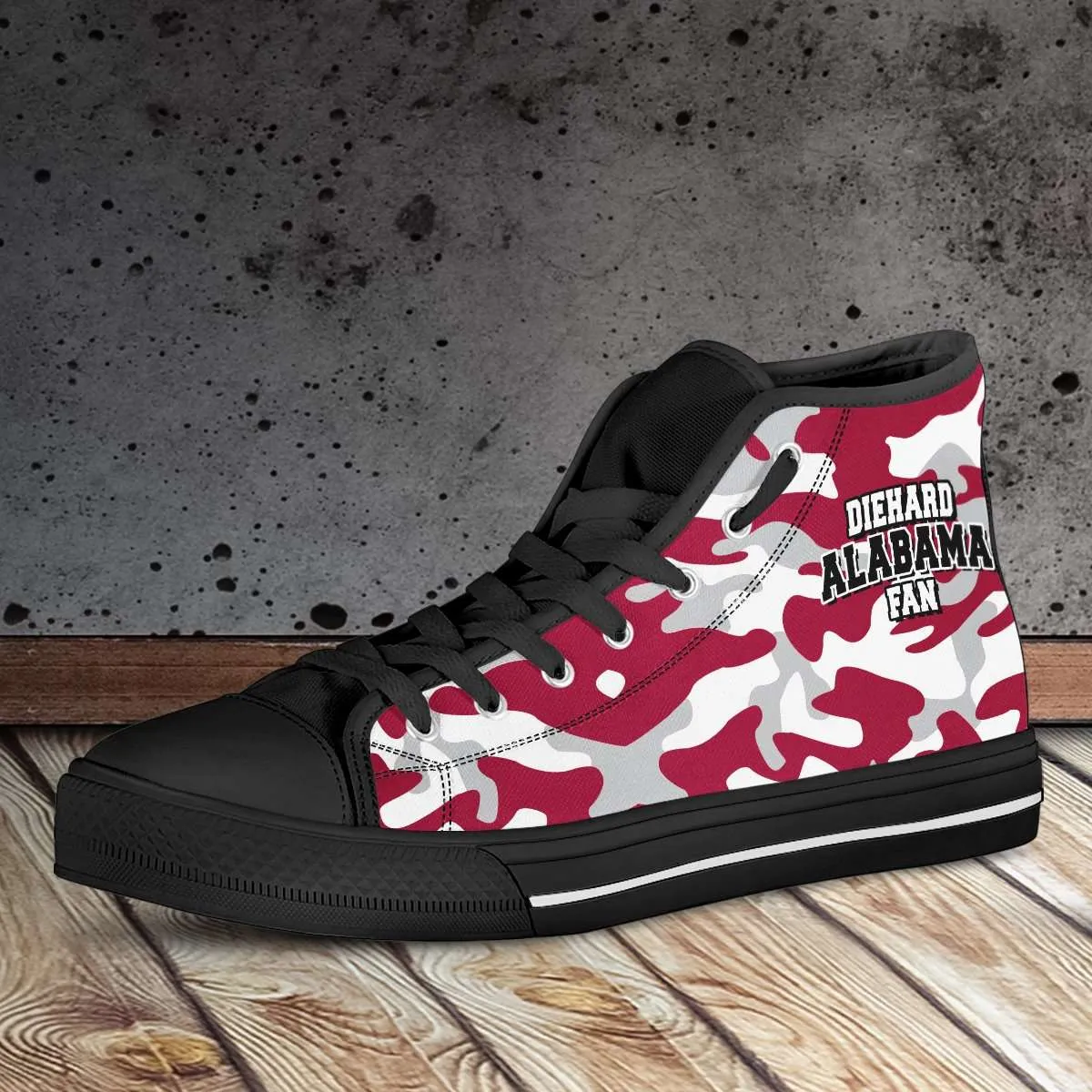 Diehard Alabama Fan Camo Print Canvas High Top Shoes