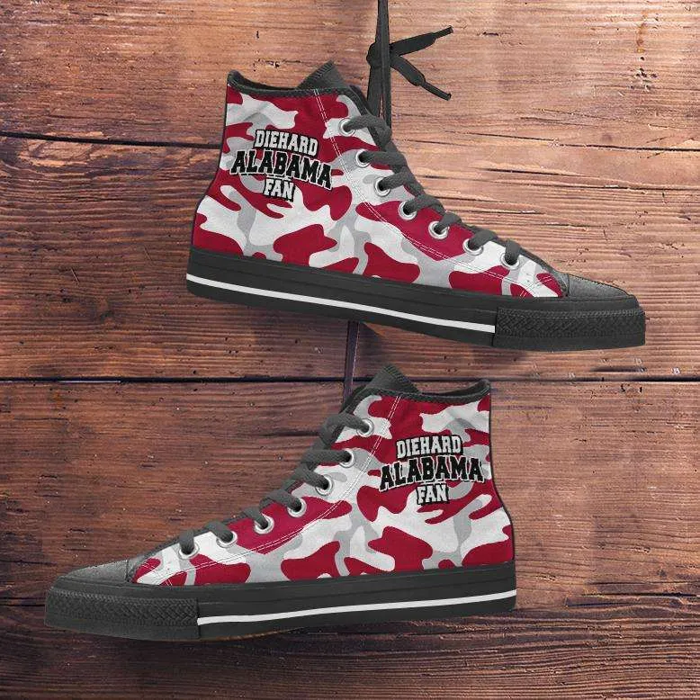 Diehard Alabama Fan Camo Print Canvas High Top Shoes