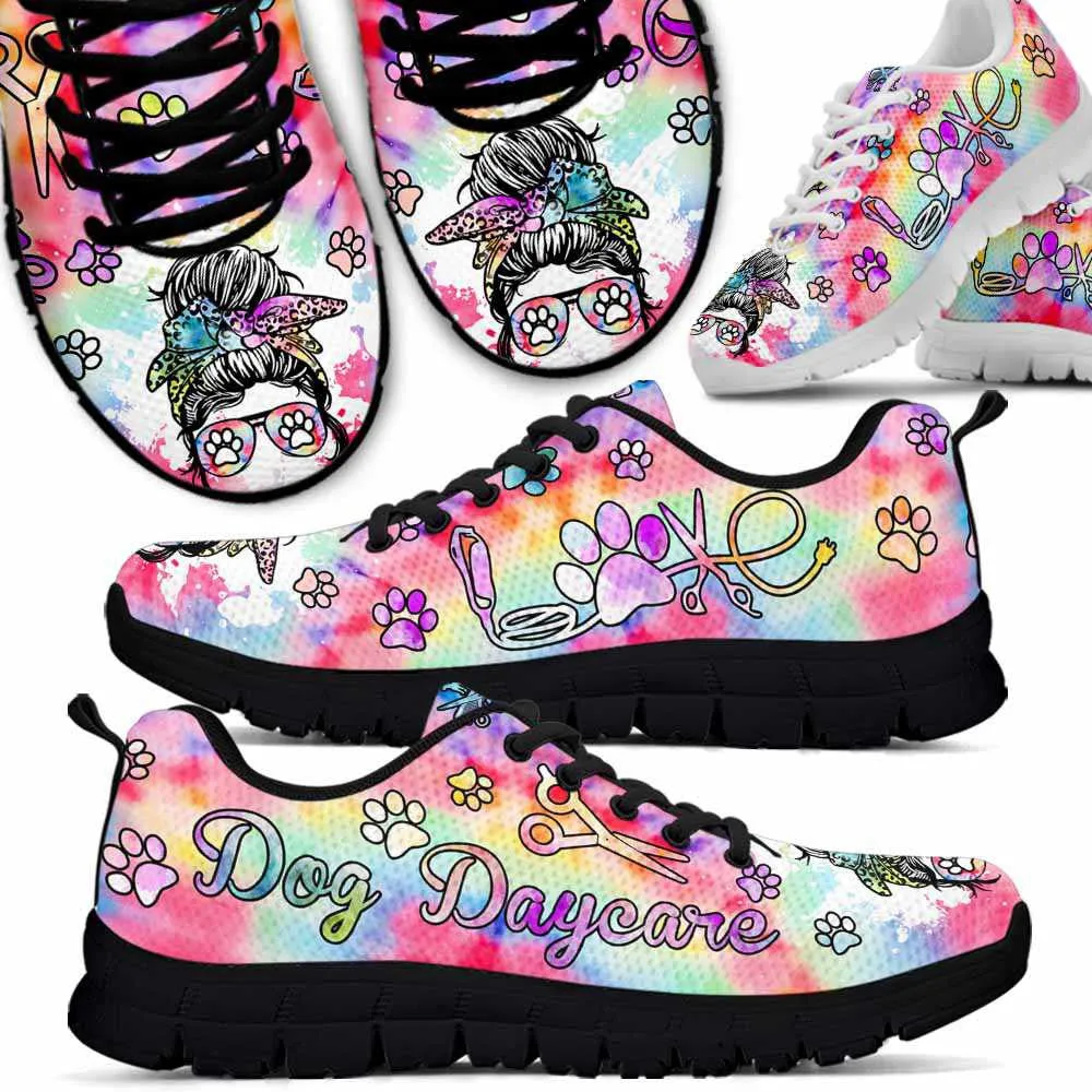 Dog Daycare Tie Dye Love Heart Sneakers Shoes, Dog Print Shoes, Best Running Shoes, Unique Gifts For Dog Lovers