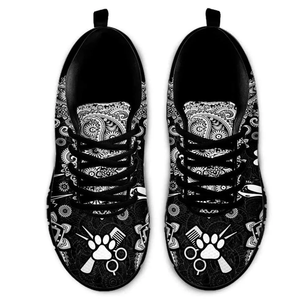 Dog Groomer Sneaker, Black White Mandala Dog Groomer Sneakers Shoes, Best Running Shoes, Unique Gifts For Dog Lovers