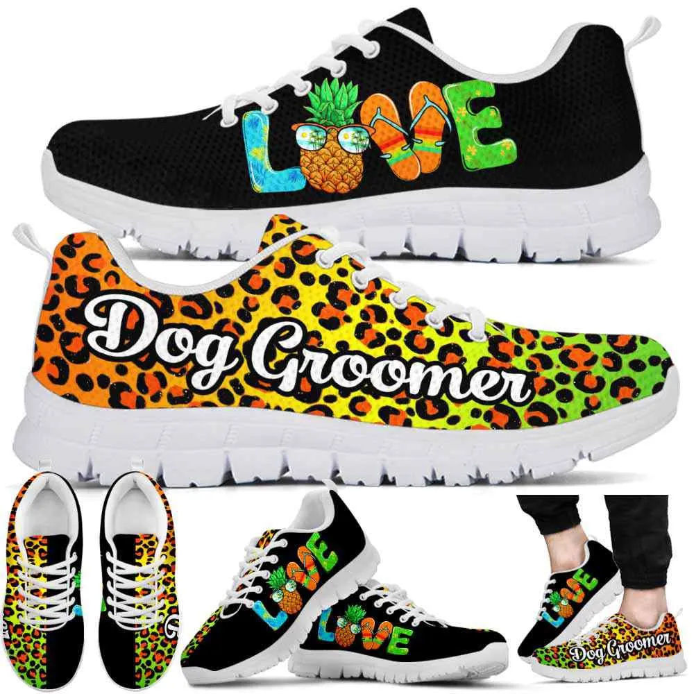 Dog Groomer Sneaker, Dog Groomer Summer Leopard Love Sneakers Shoes, Best Running Shoes, Unique Gifts For Dog Lovers