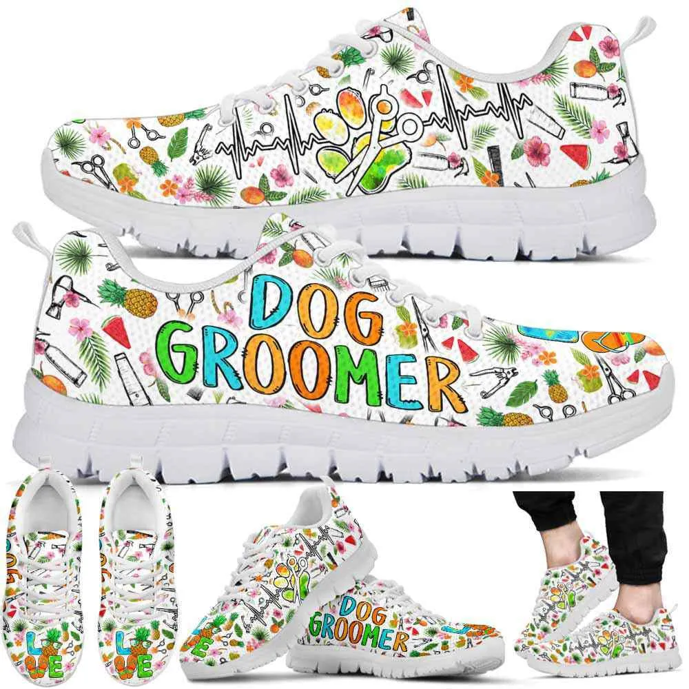 Dog Groomer Sneaker, Dog Groomer Summer Pattern Heartbeat Love Sneakers Shoes, Best Running Shoes, Unique Gifts For Dog Lovers