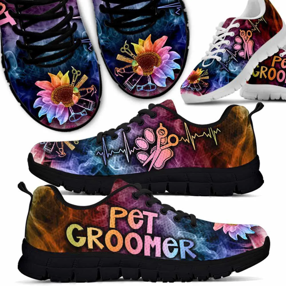 Dog Groomer Sneaker, Dog Groomer Sunflower Smoke Heartbeat Sneakers Shoes, Best Running Shoes, Unique Gifts For Dog Lovers