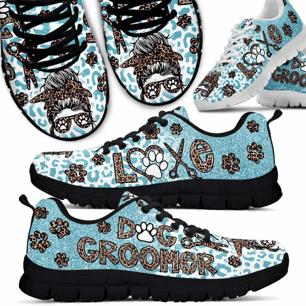 Dog Groomer Sneaker, Dog Groomer Teal Leopard Love Sneakers Shoes, Best Running Shoes, Unique Gifts For Dog Lovers