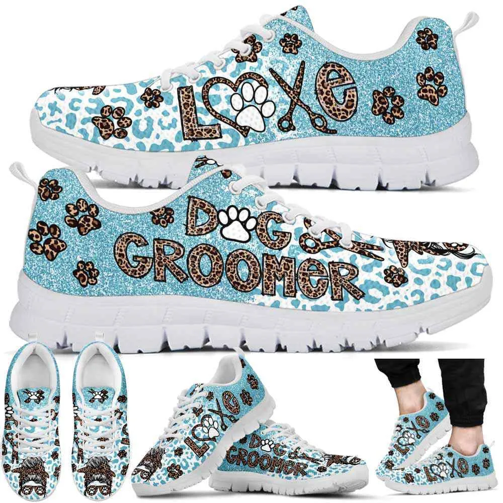 Dog Groomer Sneaker, Dog Groomer Teal Leopard Love Sneakers Shoes, Best Running Shoes, Unique Gifts For Dog Lovers