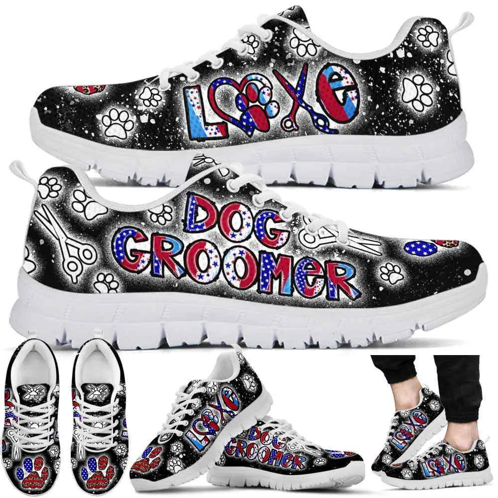 Dog Groomer Sneaker, Dog Grooming Leopard Usa Sneakers Shoes, Best Running Shoes, Unique Gifts For Dog Lovers