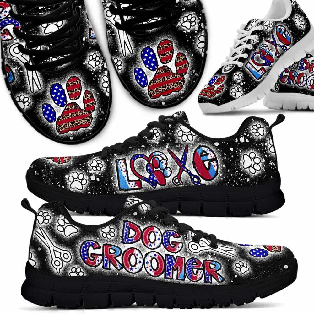 Dog Groomer Sneaker, Dog Grooming Leopard Usa Sneakers Shoes, Best Running Shoes, Unique Gifts For Dog Lovers