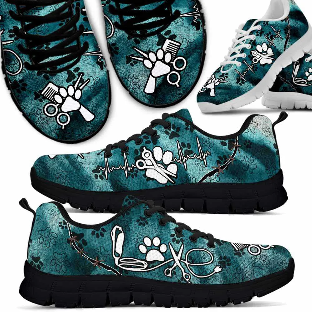 Dog Groomer Sneaker, Teal Pattern Dog Groomer Paw Sneakers Shoes, Best Running Shoes, Unique Gifts For Dog Lovers