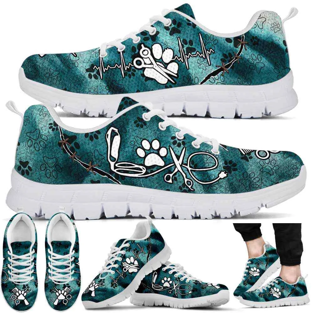 Dog Groomer Sneaker, Teal Pattern Dog Groomer Paw Sneakers Shoes, Best Running Shoes, Unique Gifts For Dog Lovers