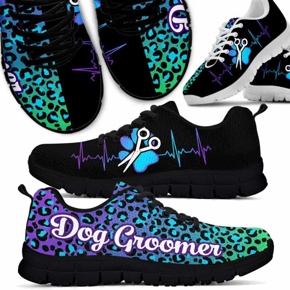 Dog Groomer Sneaker, Teal Purple Dog Groomer Leopard Hearbeat Sneakers Shoes, Best Running Shoes, Unique Gifts For Dog Lovers