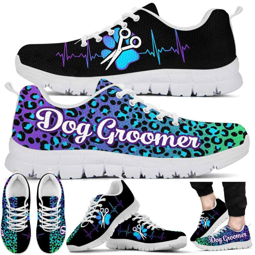 Dog Groomer Sneaker, Teal Purple Dog Groomer Leopard Hearbeat Sneakers Shoes, Best Running Shoes, Unique Gifts For Dog Lovers