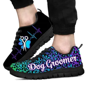 Dog Groomer Sneaker, Teal Purple Dog Groomer Leopard Hearbeat Sneakers Shoes, Best Running Shoes, Unique Gifts For Dog Lovers