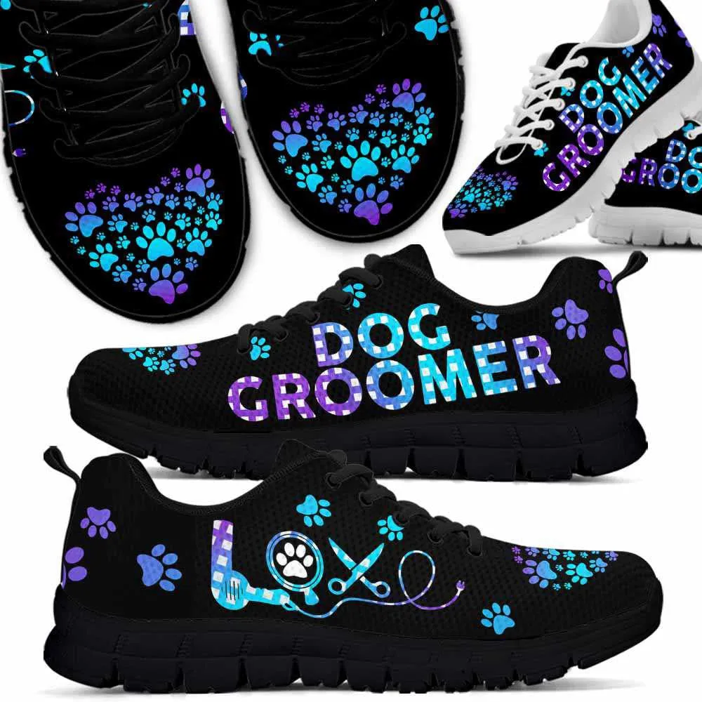 Dog Groomer Sneaker, Teal Purple Dog Groomer Love Caro Pattern Sneakers Shoes, Best Running Shoes, Unique Gifts For Dog Lovers