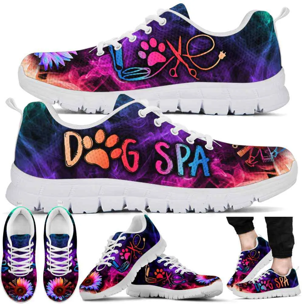 Dog Spa Rainbow Sunflower Smoke Sneakers Shoes, Dog Print Shoes, Best Running Shoes, Unique Gifts For Dog Lovers