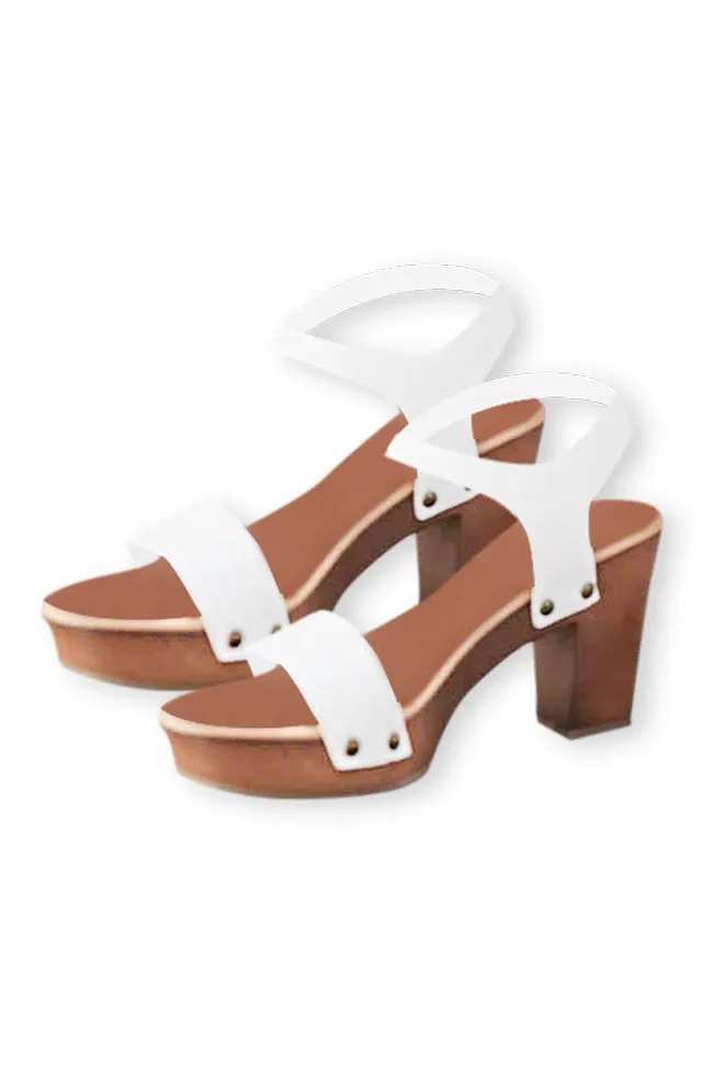 Dory White Wooden Heels FINAL SALE