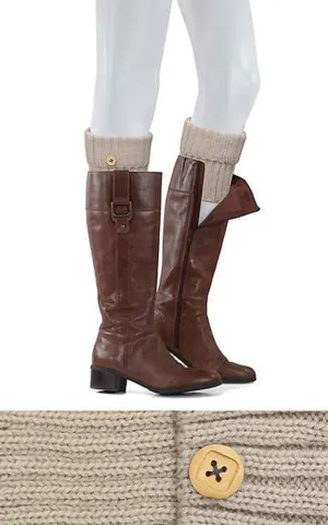 EABC4012 Beige Button Deco Knit Boots Cuffs