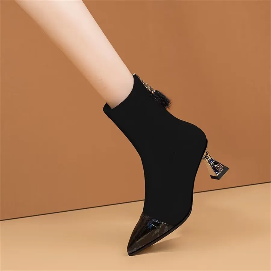 Elegant Zipper Pointed Toe Stiletto High Heel Boots