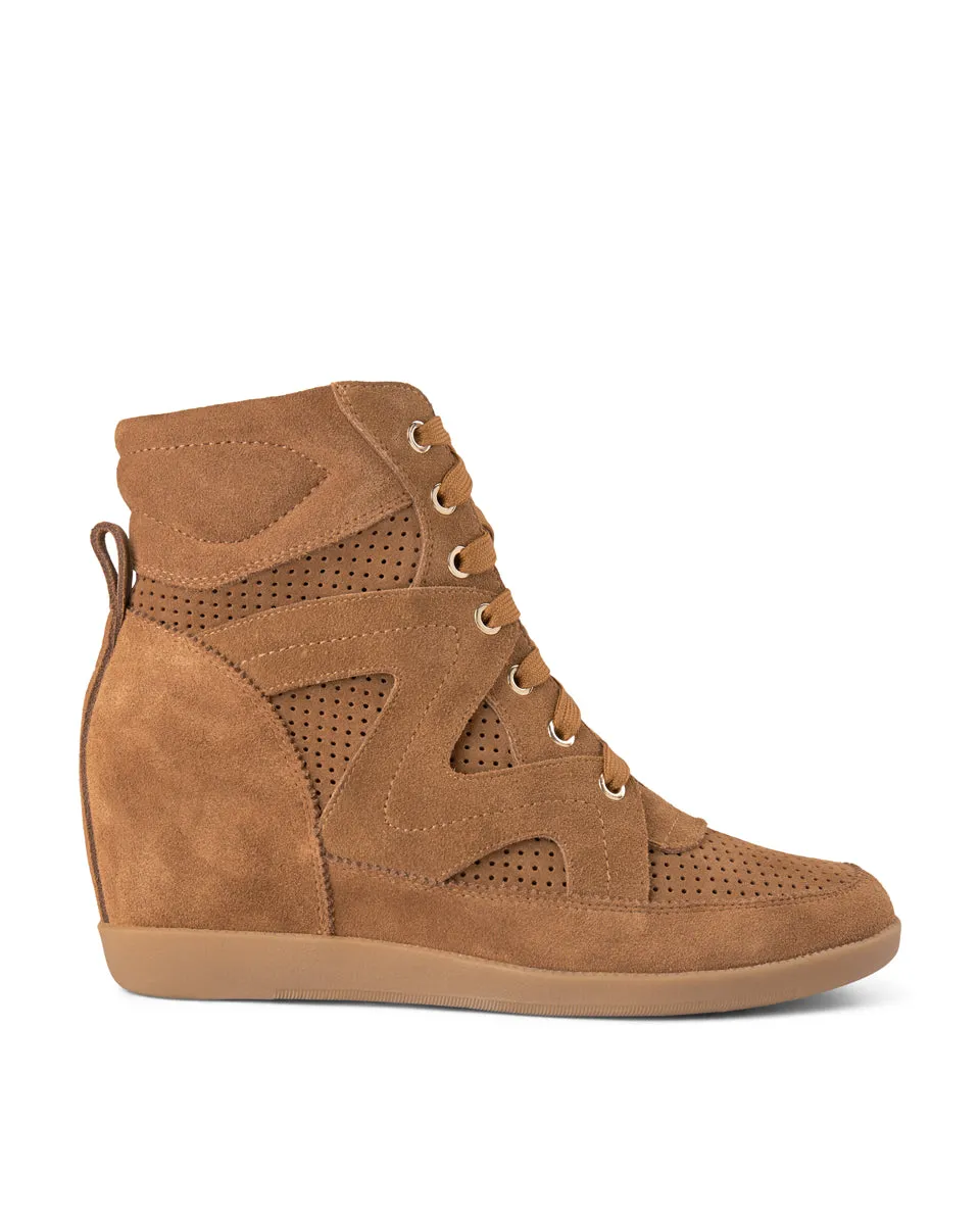 Emmy Lace Suede Wedge Sneaker - TAN