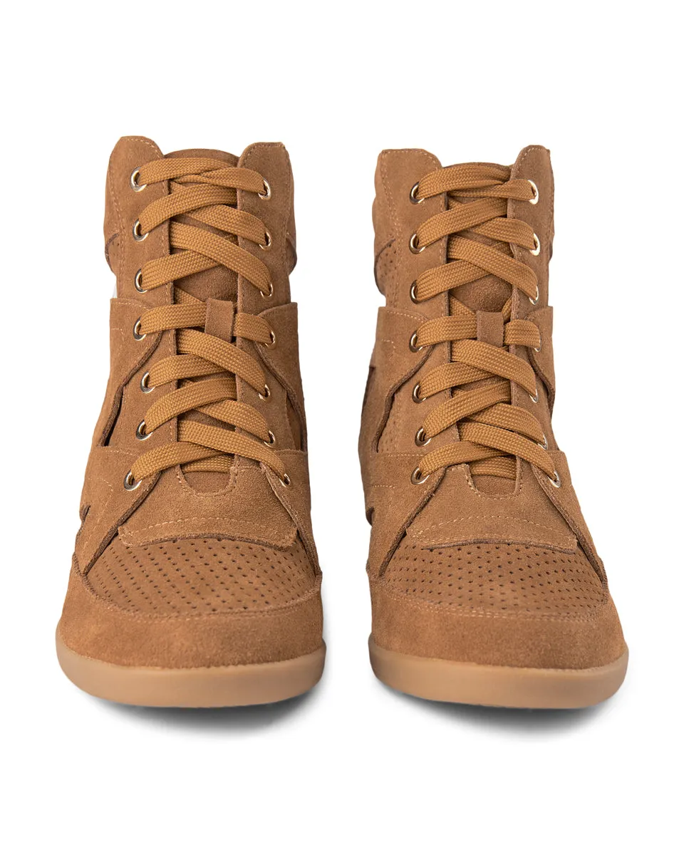 Emmy Lace Suede Wedge Sneaker - TAN