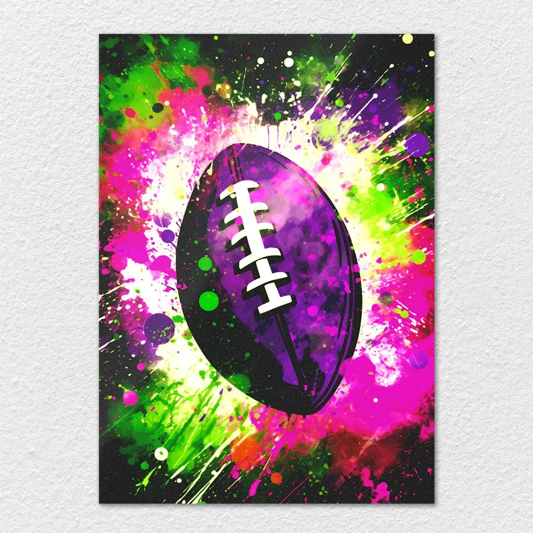 Explosion Purple Football - Metal Wall Art