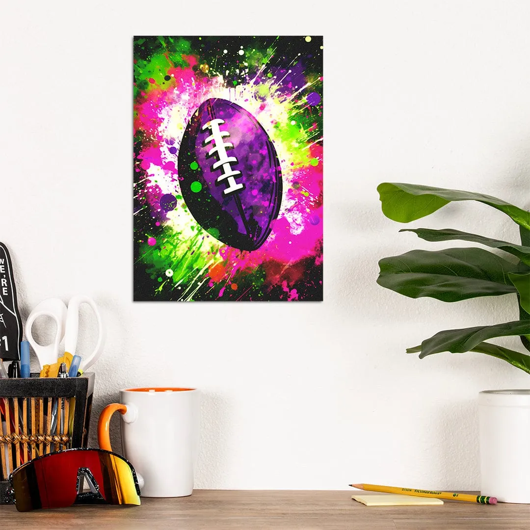 Explosion Purple Football - Metal Wall Art