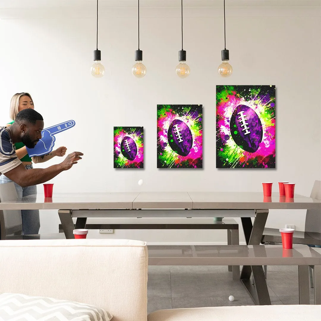 Explosion Purple Football - Metal Wall Art