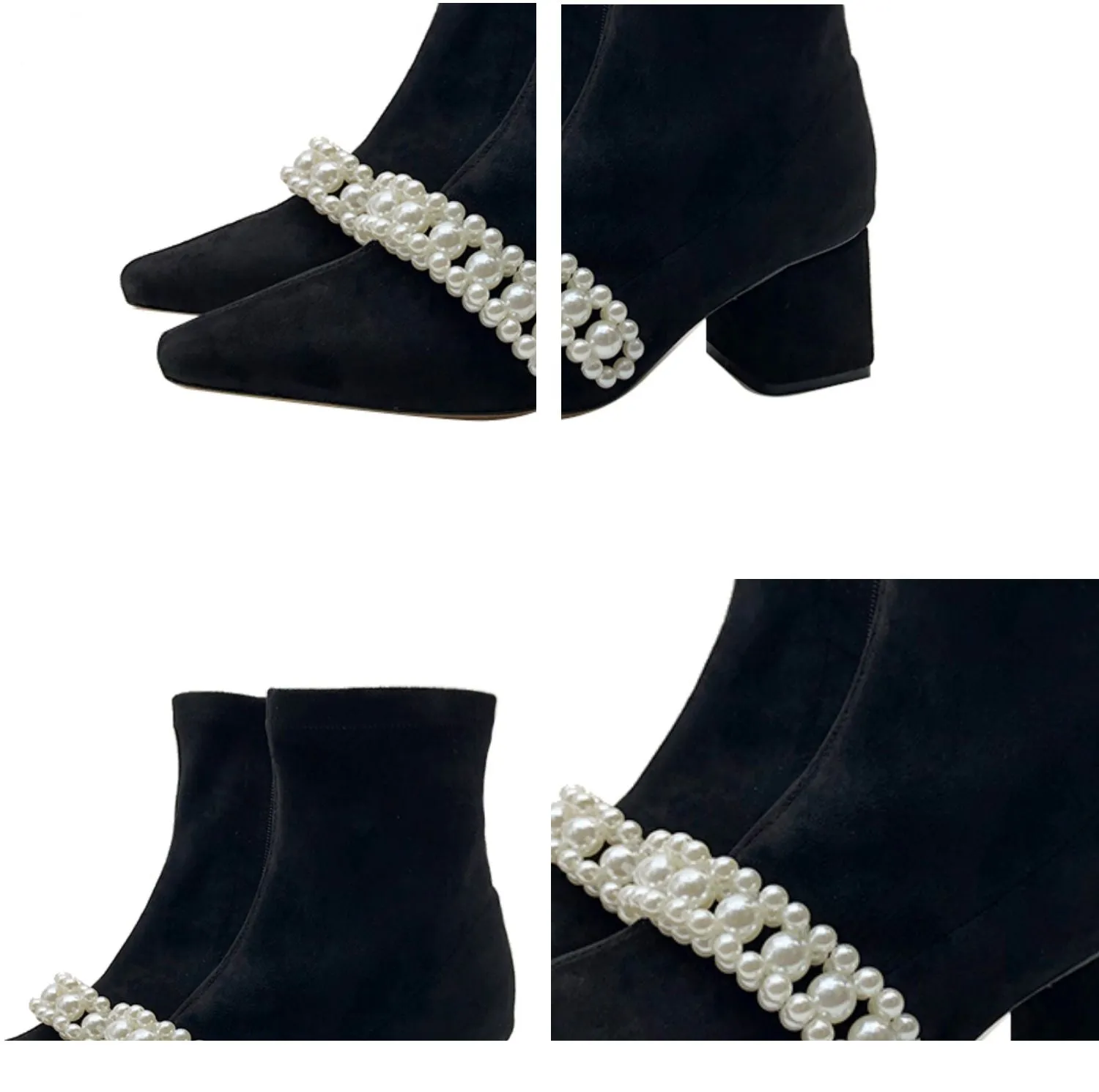 FEIFEI original design pointed short tube winter suede pearl elastic boots ankle boots- Botas