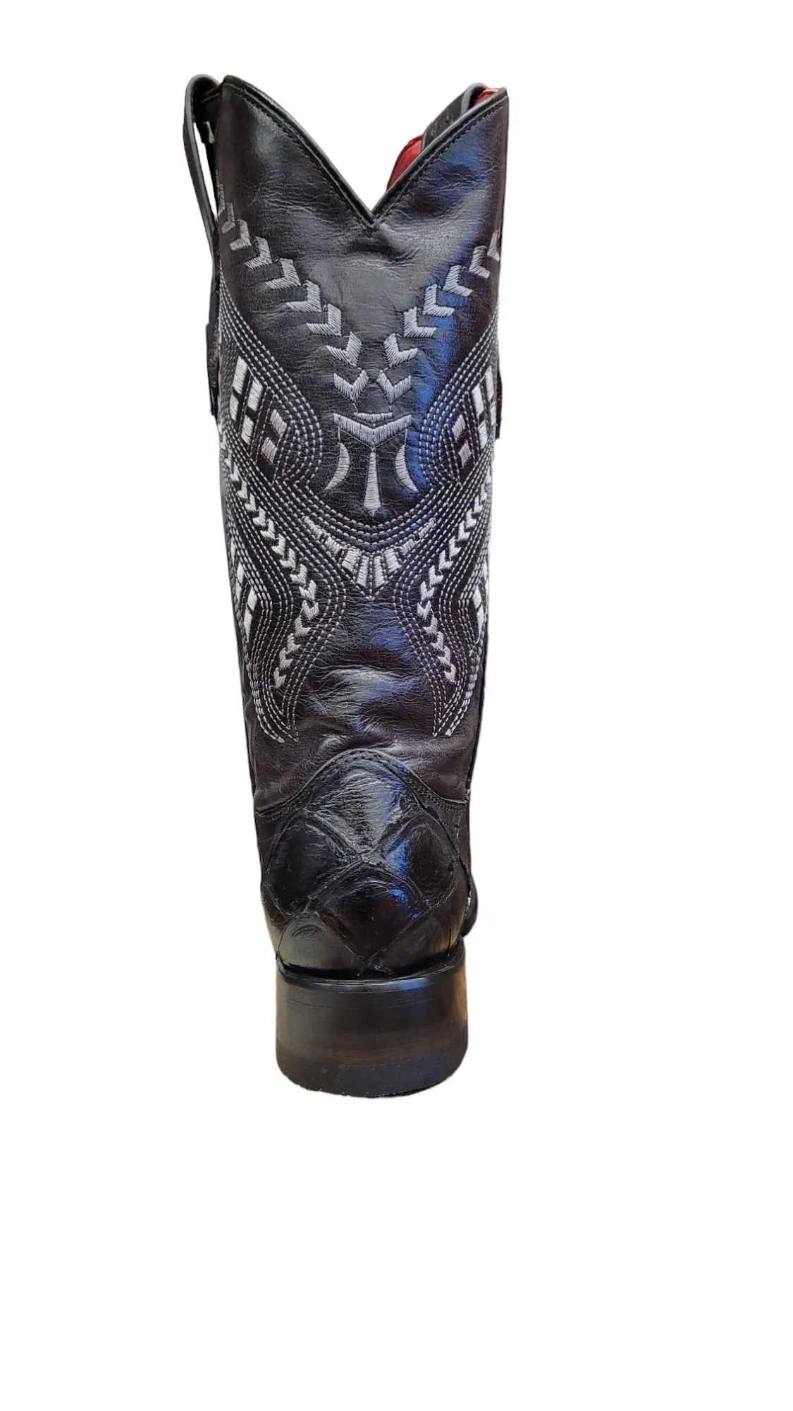 Ferrini "Bronco" Black Pirarucu Print Broad Square Toe Boots for Women