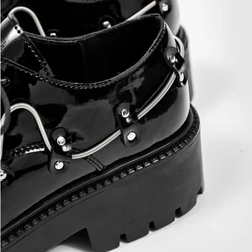 Full metal lace design black ankle platform sneaker boots  HL3048