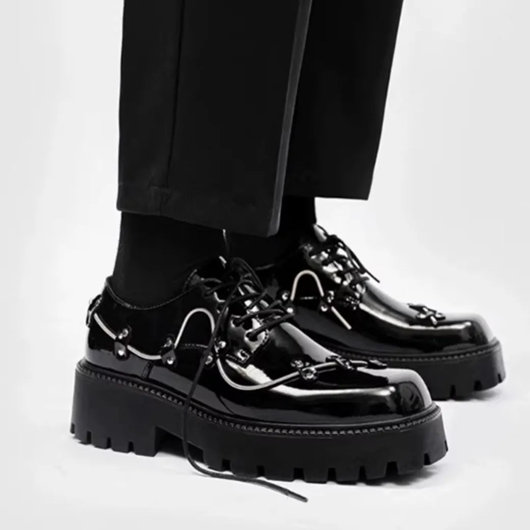 Full metal lace design black ankle platform sneaker boots  HL3048