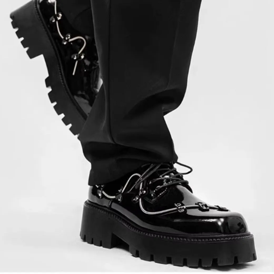 Full metal lace design black ankle platform sneaker boots  HL3048