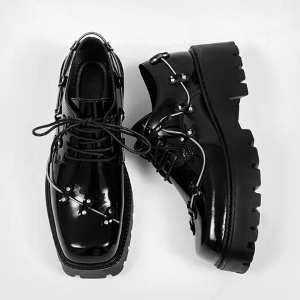 Full metal lace design black ankle platform sneaker boots  HL3048