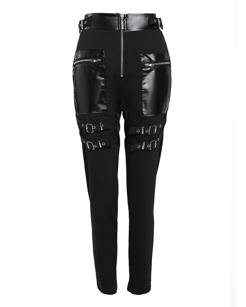 Funki Buys | Pants | Women's Gothic Punk Buckle Strap Pants