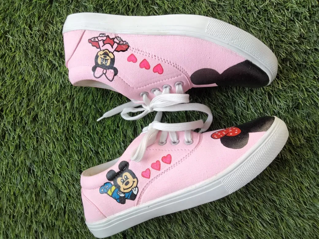 Funky N Trendy hand painted water resistant pink cute sneakers