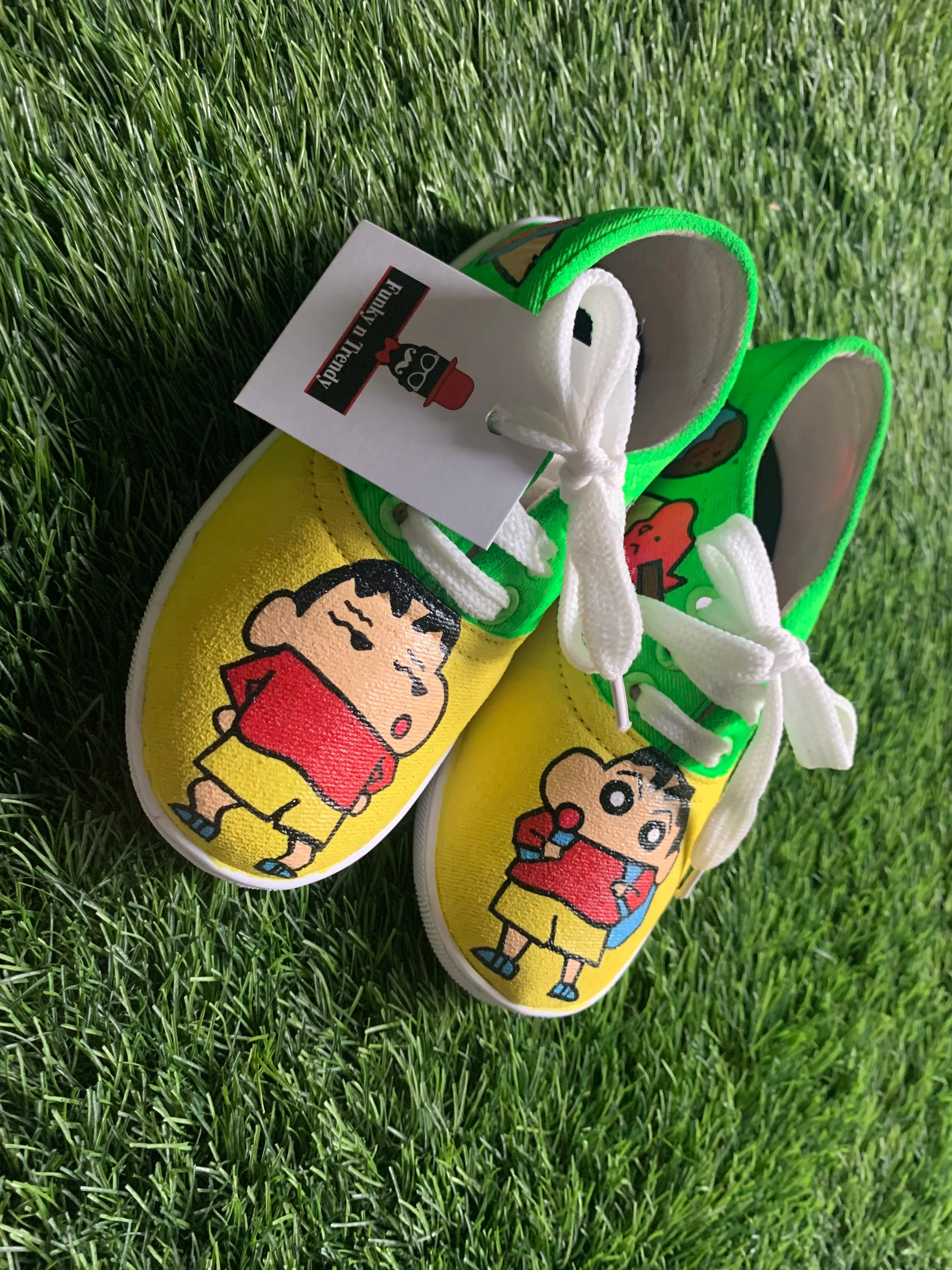 Funky N Trendy hand painted water resistant shinchan theme yellow casual shoes