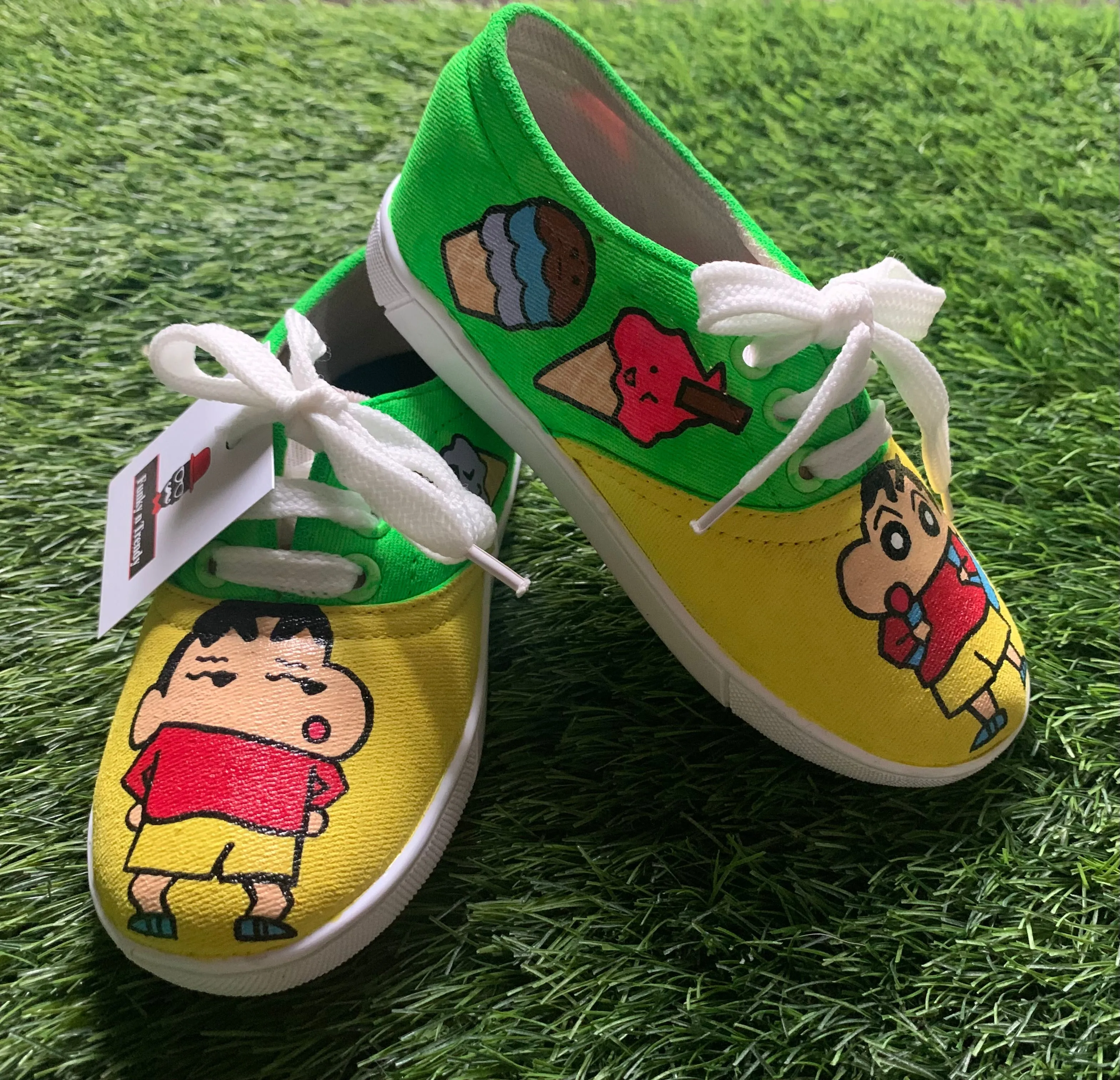 Funky N Trendy hand painted water resistant shinchan theme yellow casual shoes