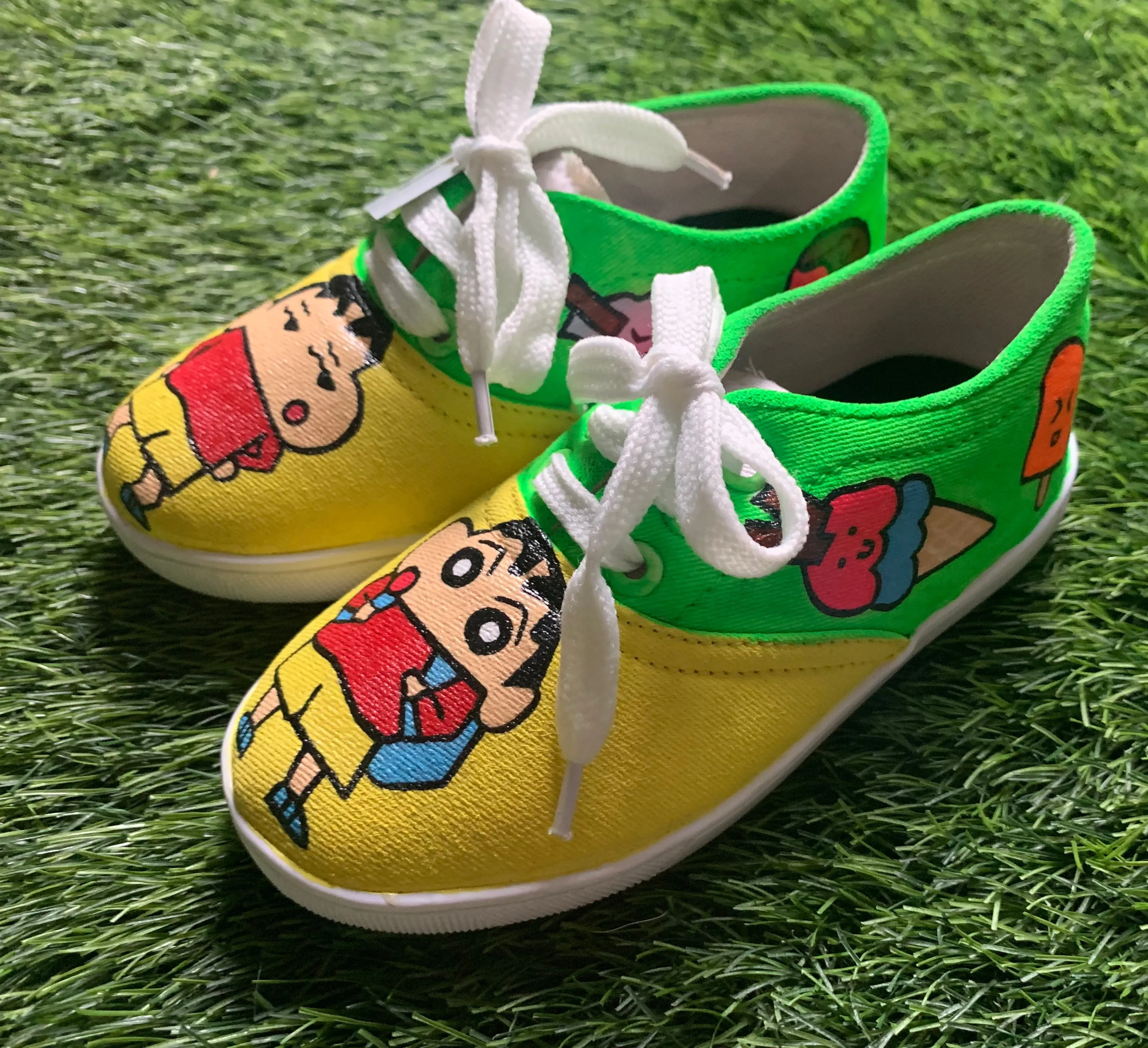 Funky N Trendy hand painted water resistant shinchan theme yellow casual shoes