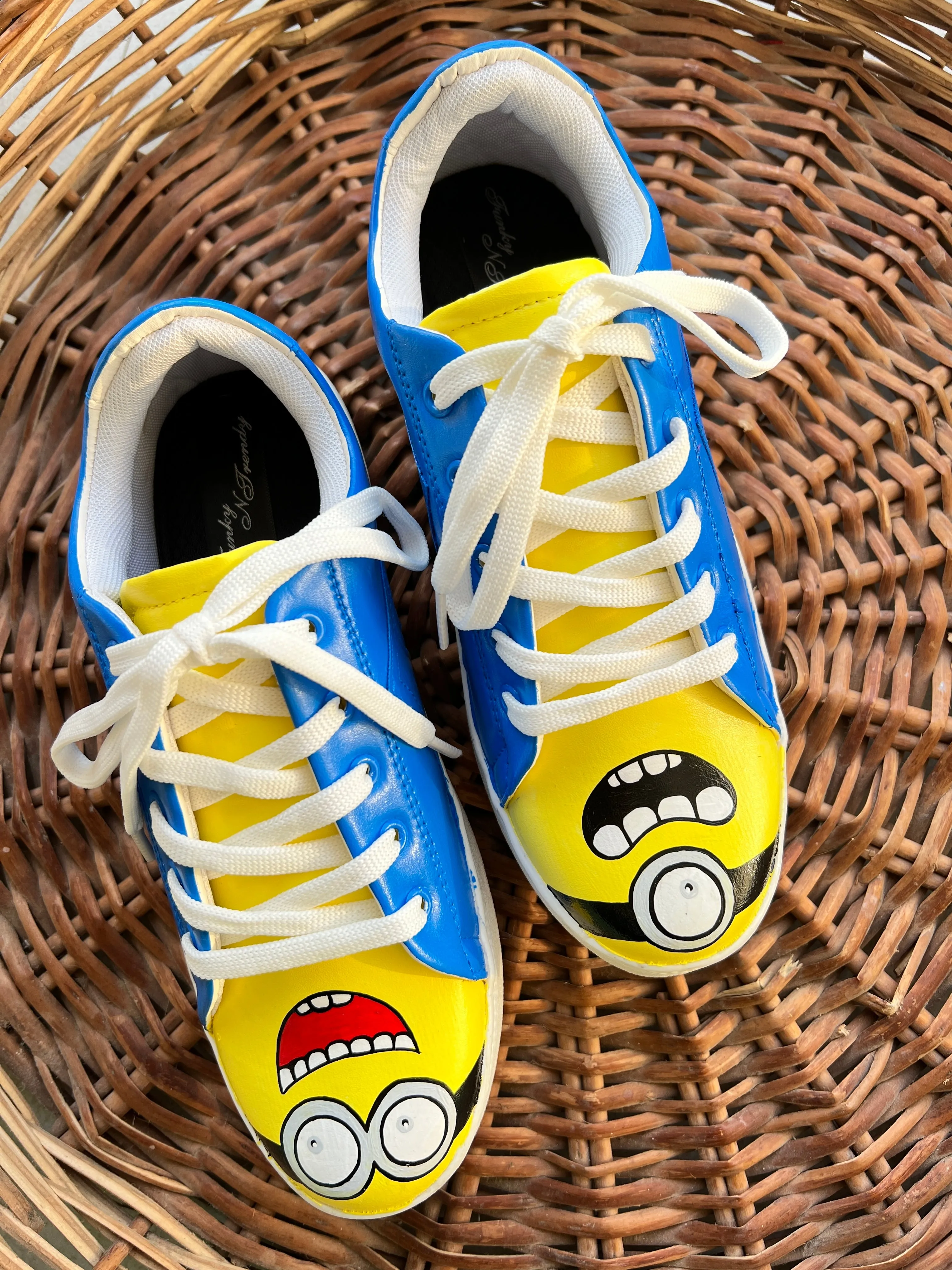 Funky N Trendy hand painted water resistant yellow shoes