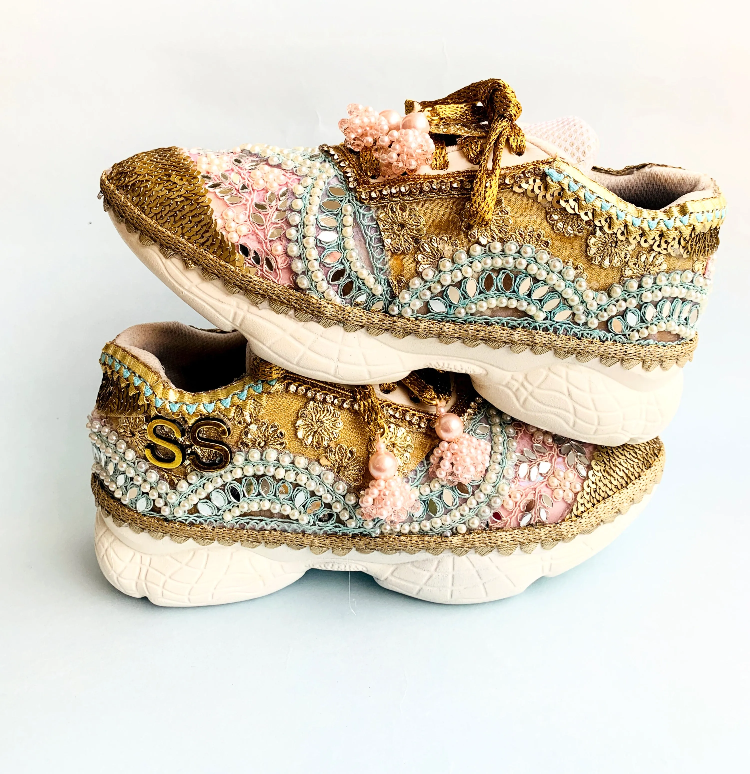 FUNKY N TRENDY pastel theme bridal sneakers / bridesmaid sneakers/ gold sneakers / golden sneakers / gold shoes