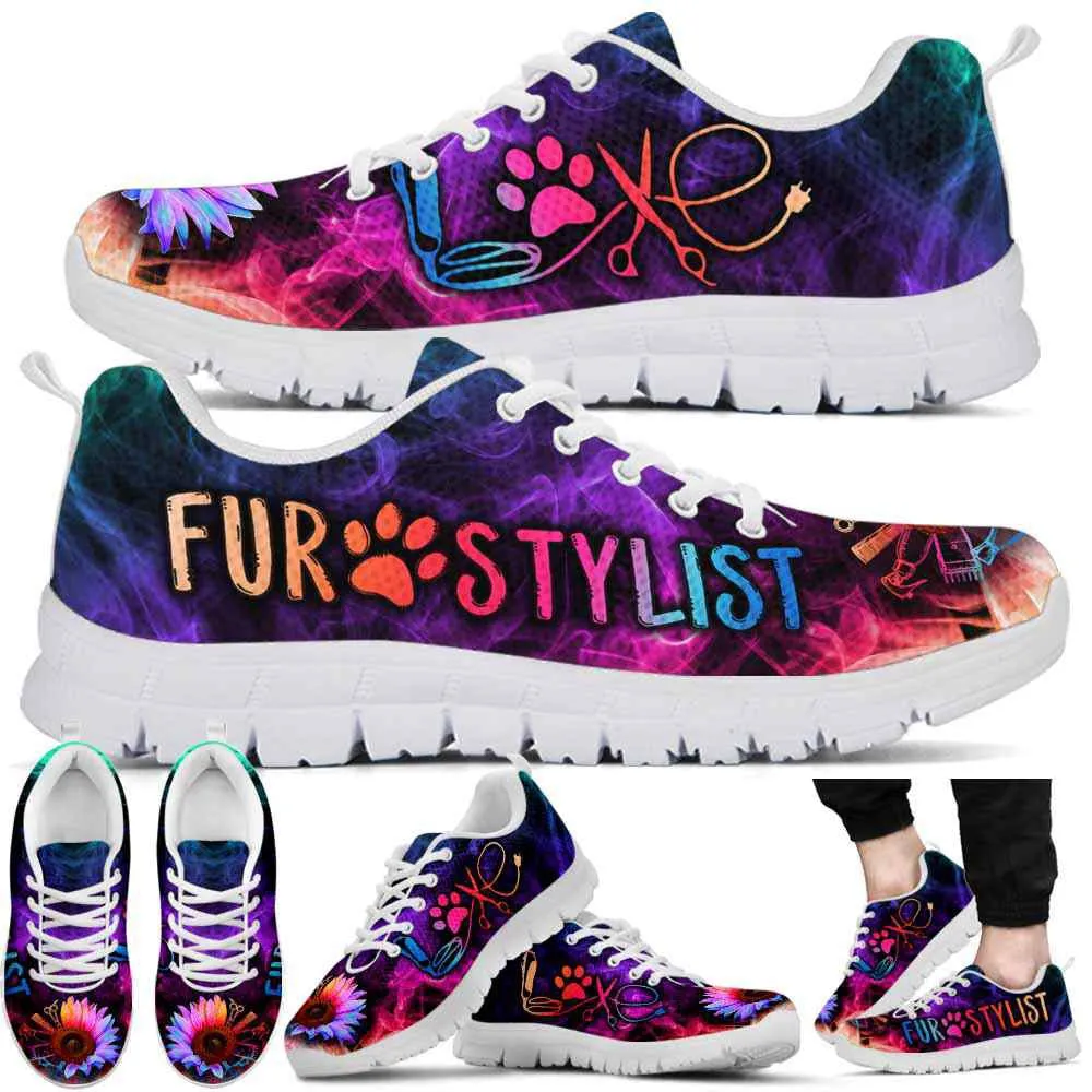 Fur Stylist Rainbow Sunflower Smoke Sneakers Shoes, Dog Print Shoes, Best Running Shoes, Unique Gifts For Dog Lovers