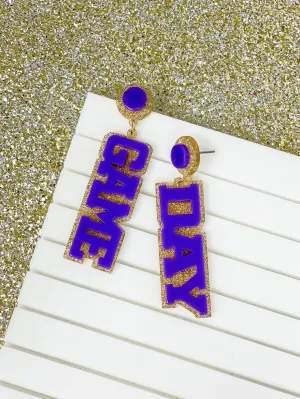 'Game Day' Statement Dangle Earrings - Gold & Purple