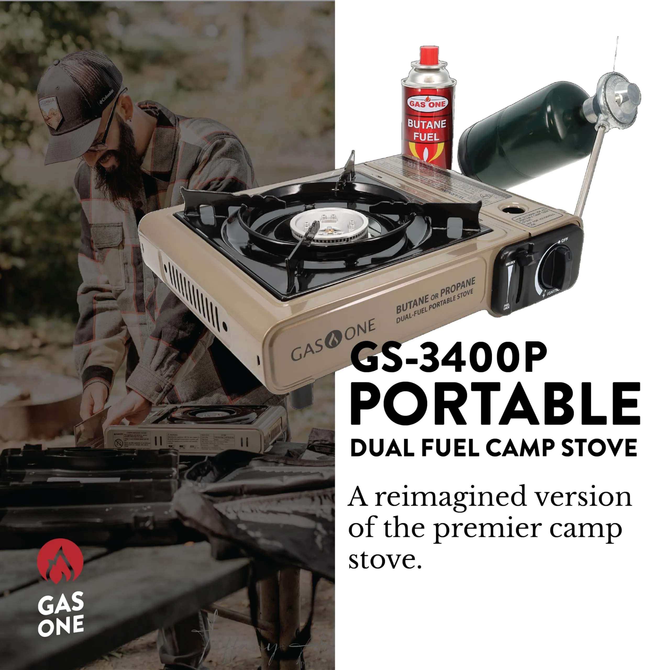 Gas One GS-3400P Propane or Butane Stove Dual Fuel Stove Portable Camping Stove - Patent Pending - with Carrying Case Great for Emergency Preparedness Kit