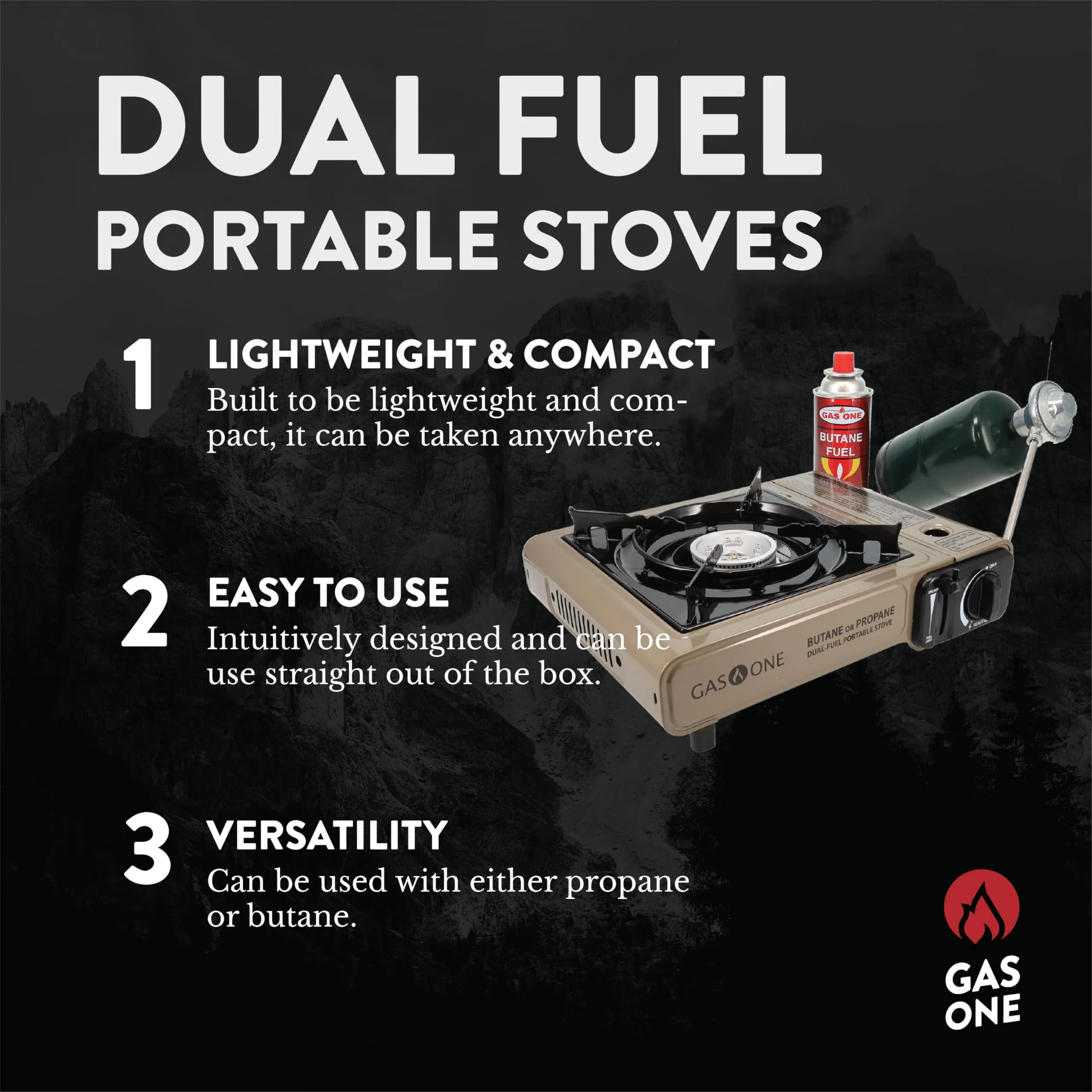 Gas One GS-3400P Propane or Butane Stove Dual Fuel Stove Portable Camping Stove - Patent Pending - with Carrying Case Great for Emergency Preparedness Kit