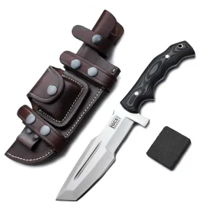 GCS Handmade D2 steel Hunting Knife G10 Handle Fixed Blade Knife with Right Hand Scout Carry Buffalo leather Sheath and Sharpening Stone for Hunting Camping Survival and EDC GCS 171