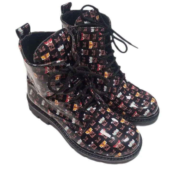 Girls Black Monster Print Chunky Boots