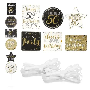 Glitter Party Signs for 50th Birthday Decorations for Men and Women (12 Pack)